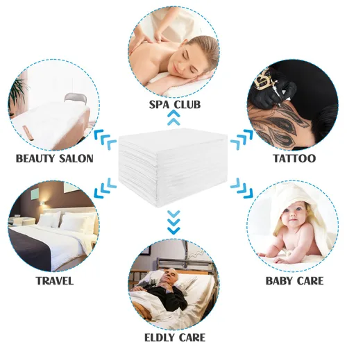 Vista 4 de Sábanas desechables para mesa de masaje, 100 piezas de 31.5 x 74.8 pulgadas, tela no tejida, desechables, para masajes, salón de belleza, tatuaje