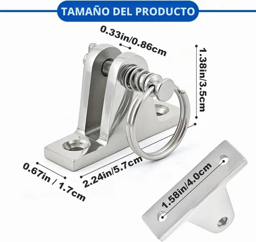 Vista 2 de Bimini Bisagra de cubierta superior, pasador de liberación rápida de acero inoxidable 316, paquete de 4