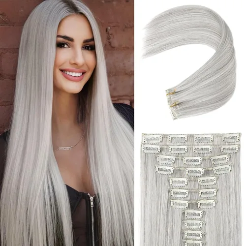 Vista 30 de REECHO Extensiones de cabello, 11 piezas de extensiones de cabello con clip de 24 pulgadas de largo, lacio, HE005, extensiones sintéticas naturales