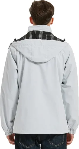 Vista 3 de MOERDENG Chaqueta impermeable para hombre, ligera, con capucha, para primavera, otoño, senderismo, viajes al aire libre
