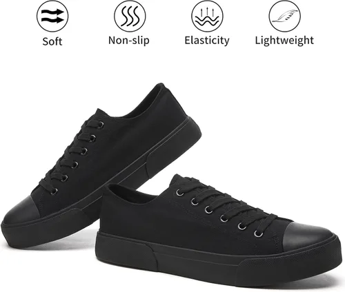 Vista 3 de yageyan Zapatos bajos de lona para hombre Zapatillas casuales clásicas Zapatos de moda en blanco y negro