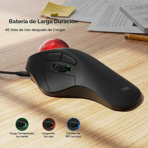Vista 5 de Nulea M505B Ratón Trackball Inalámbrico, Ratón Ergonómico Recargable RGB Rollerball, Control Fácil con Dedo Índice con 5 DPI Ajustables, Conexión