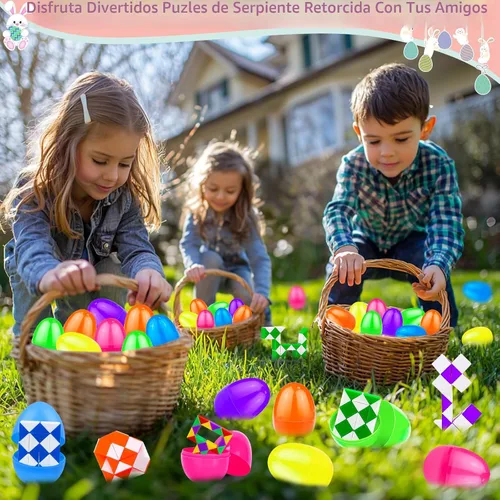 Vista 2 de Paquete de 12 huevos de Pascua rellenos con cubos de serpiente, juguetes de rompecabezas giratorios, rellenos de cesta de Pascua, regalos