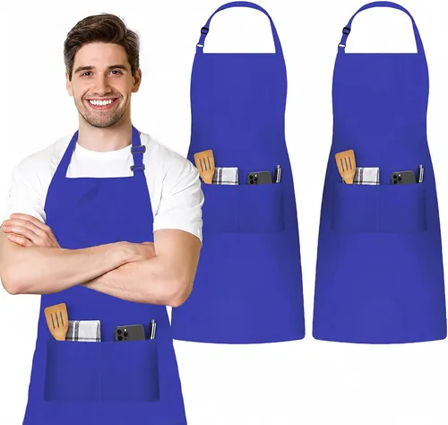 Vista 9 de Avalon Kitchen Unisex Adjustable Kitchen Apron with 2 Pockets – Chef Cooking Apron for Men & Women Blanco