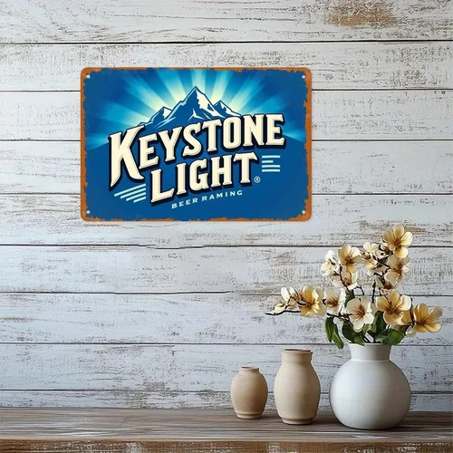 Vista 5 de Keystone Light - Letrero de lata de cerveza vintage para cervecería publicitaria, letrero de metal estampado estético para jardín, patio, bar