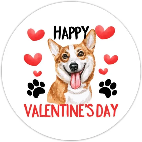 Vista 2 de 100 calcomanías de San Valentín con corazón rojo Corgi para perros, etiqueta de vinilo para perros del día de San Valentín, calcomanías redondas
