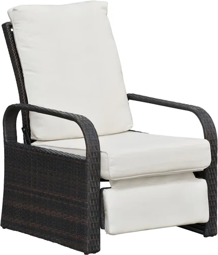 Vista 9 de Silla reclinable de aire libre para patio, resina de mimbre con cojines amortiguadores, auto ajustable, sofá de ratán, UV/Fade/Resistente al Mimbre