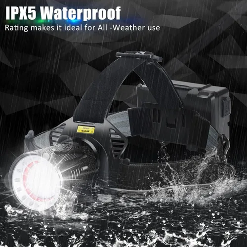 Vista 4 de Aikertec Linterna frontal recargable, lámpara LED brillante con sensor de movimiento, 7 modos, impermeable, ángulo ajustable de 45°, zoom, linternas