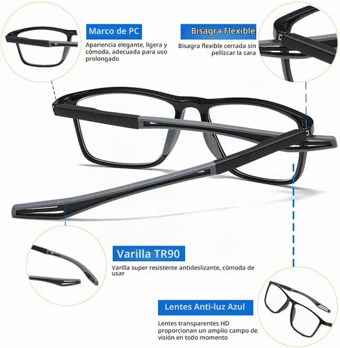 Vista 4 de Multifocal Progressive Transition Photochromic Reading Glasses Blue Light Blocking Multifocus Readers Spring Hinge