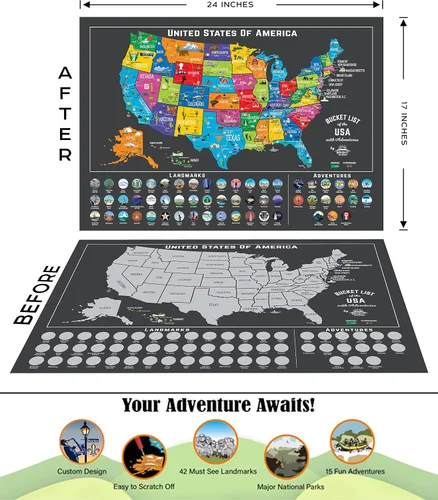 Vista 4 de Bright Standards Póster para raspar con mapa de Estados Unidos + los 63 parques nacionales de Estados Unidos (carbón/plata), mapa de viaje de 85