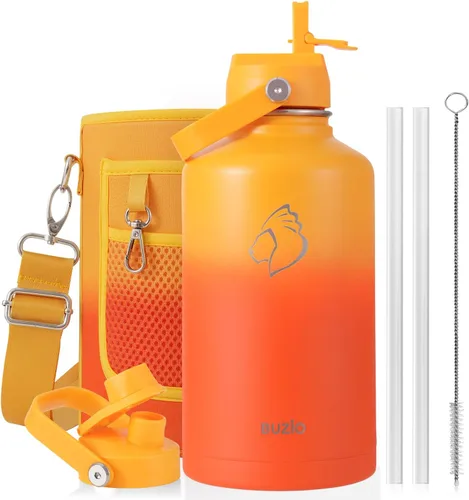 Vista 20 de BUZIO Botella de agua aislada de 24 oz, frasco de agua de boca ancha de acero inoxidable con tapa de pajita, frío durante 48 horas a prueba de Negro