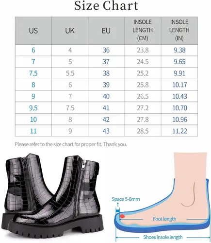 Vista 6 de ISOMEI Botines negros de cocodrilo para mujer botas de combate con cremallera y plataforma de charol