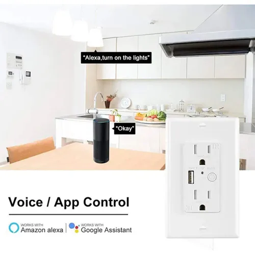 Vista 3 de Zigbee - Toma de pared con USB, un controlado, uno siempre encendido, compatible con Google Assistant y Alexa (USB C + USB A)