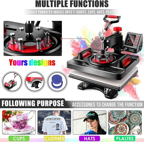 Vista 4 de AKEYDIY - Máquina de prensa de calor de 15 x 12 pulgadas, máquina de prensa para camisetas, prensa digital de 360 grados con brazo oscilante