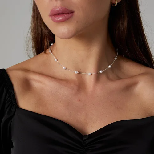 Vista 2 de Delicado collar con colgante de perlas para mujer, chapado en oro de 14 quilates, elegante collar de perlas de agua dulce, collar de perlas con clip