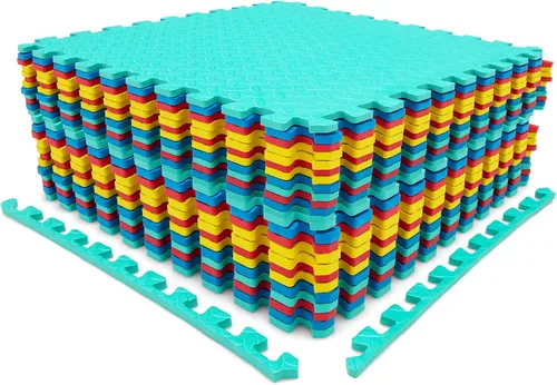 Vista 16 de Tangkula Alfombrillas de ejercicio de 12 azulejos con borde, tapetes protectores de espuma EVA antideslizantes, tapetes elásticos de juego