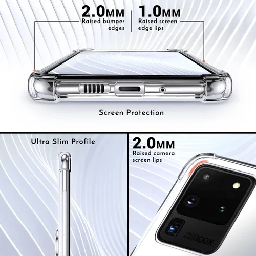 Vista 3 de Silverback Funda transparente para Samsung Galaxy S20 Ultra con anillo, TPU suave de protección contra golpes, absorción de golpes, funda