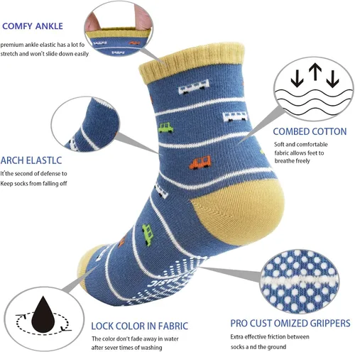 Vista 2 de GRPSKCOS Calcetines antideslizantes para niños pequeños, 12 pares de calcetines antideslizantes para niños y niñas de 1 a 7 años
