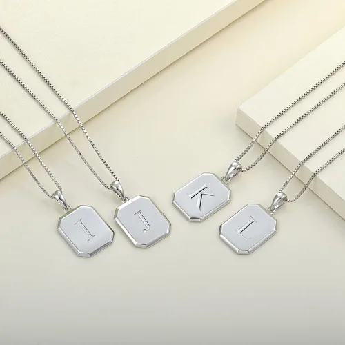 Vista 4 de YL Collar con inicial, plata de ley 925, colgante de letra cuadrada, 26, collar del alfabeto para mujer, Metal, Circonita Cubiu