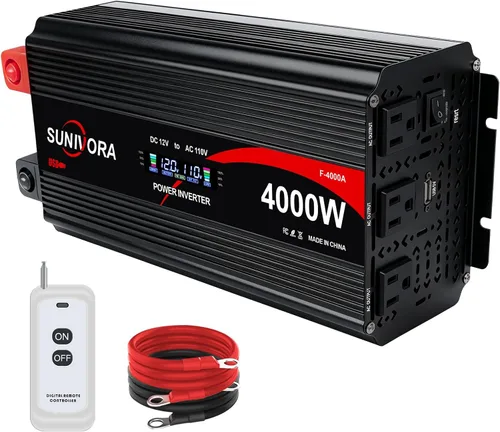 Vista 8 de Inversor de corriente de 2500 vatios de 12 V a 110 V/120 V CC a CA, pico de 5000 W, con control remoto y LCD, 4 salidas de CA y 4 puertos USB