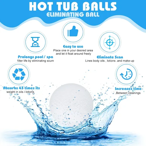 Vista 5 de Gerrii Paquete de 2 Bolas Absorbentes de Suciedad para Bañera de Hidromasaje de 3 Pulgadas Esponja Reutilizable para Piscina Absorbente de Aceite