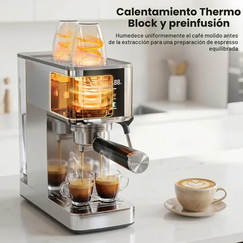 Vista 3 de Electactic Máquina de café espresso de 20 barras con espumador de leche, cafetera espresso profesional para capuchino y café con leche, cafetera