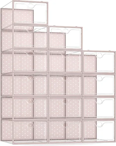 Vista 11 de Pinkpum Caja organizadora de almacenamiento extragrande para zapatos y zapatillas, 12 unidades, de plástico transparente, apilable, color negro