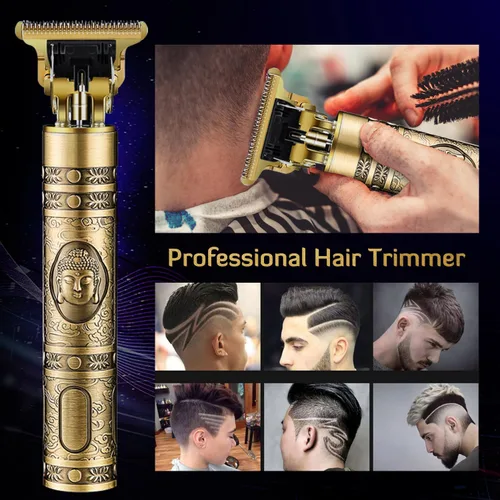 Vista 2 de Cortapelo para hombres, kit profesional recargable inalámbrico dorado con peines guía