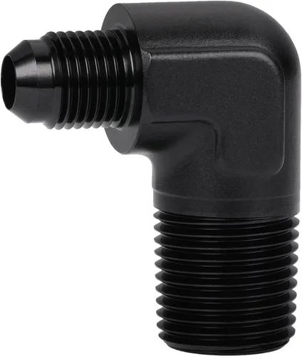 Vista 60 de 3AN macho Flare a 1/4 NPT tubo macho 90 grados codo adaptador unión aluminio negro