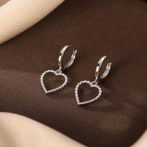 Vista 5 de SLUYNZ Aretes de aro de plata de ley con forma de corazón para mujer, aretes de aro pequeños con forma de corazón