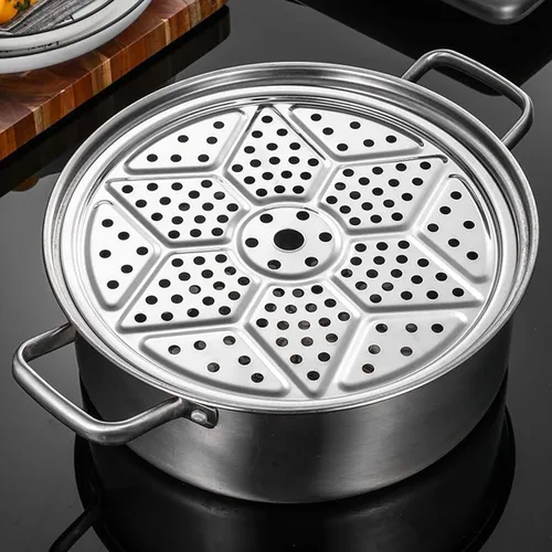 Vista 4 de Estante de vapor redondo de acero inoxidable de 11 pulgadas, estantes de olla a presión, bandeja de vapor para olla de cocina, tostada, pan