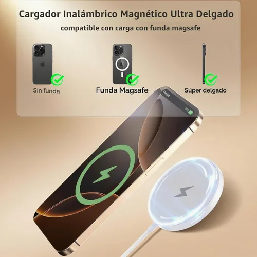 Vista 5 de Cargador inalámbrico magnético para iPhone 17/16/15,15W 6ft Apple MagSafe Charger