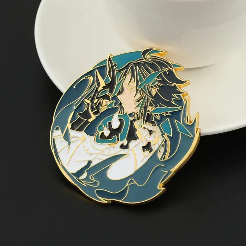 Vista 6 de Broche de pines esmaltados de la serie de juegos, colección de pines de solapa de metal para cosplay, anime Genshin Merch Keqing Xiao exquisitos