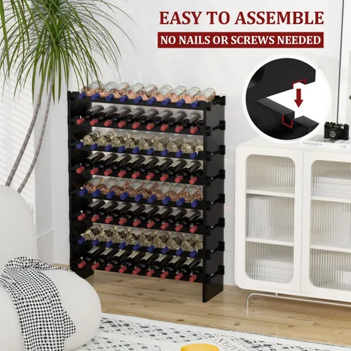 Vista 3 de Domax Estante de vino independiente para piso, 8 niveles, soporte para botellas de vino, 72 botellas, estantes apilables de madera de bambú