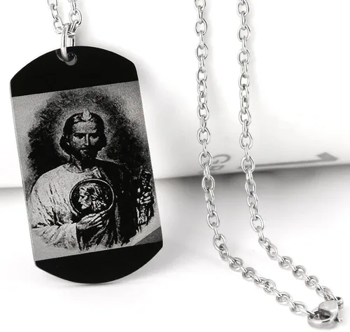 Vista 4 de FAYERXL Collar de San Miguel para hombre collar personalizado con etiqueta de perro negro regalo para hombres collar con colgante de amuleto