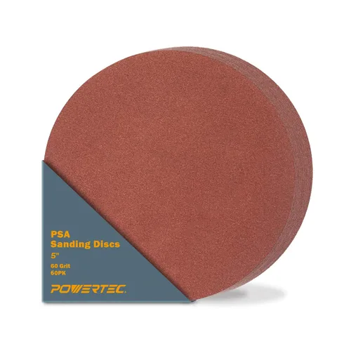 Vista 10 de POWERTEC 20 discos de lijado PSA de 5 pulgadas, grano 60, papel de lija autoadhesivo de 5 pulgadas para paneles de yeso, carpintería, pintura, epoxi