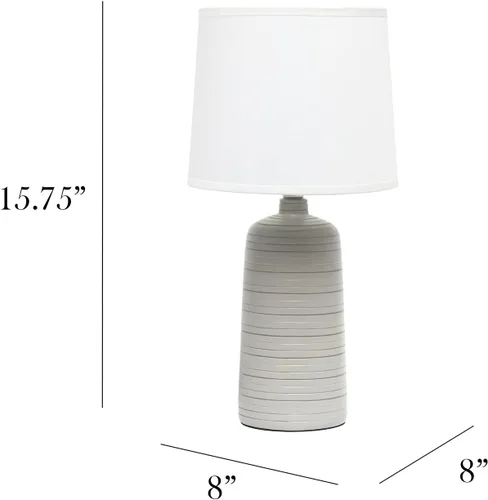 Vista 3 de Simple Designs LT2085-TAU - Lámpara de mesa de cerámica lineal texturizada, color gris pardo