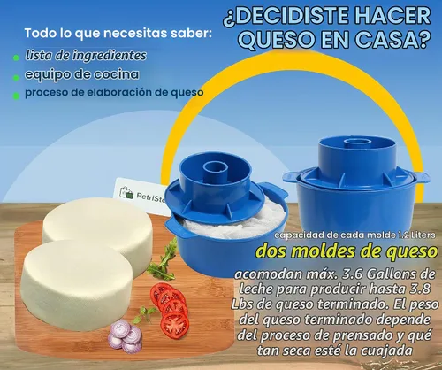 Vista 8 de Kit de fabricación de queso, 2 piezas de molde de queso con pistón seguidor azul y gasa de algodón, cesta para queso, molde para queso