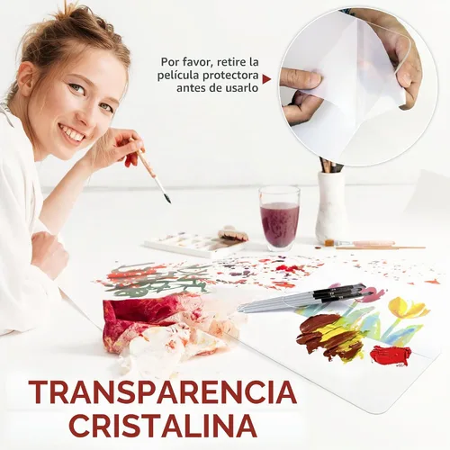 Vista 3 de Paleta Acrílica de Forma Rectangular 2 piezas 11.8 x 7.9 pulgadas Transparente - Bandeja de Mezcla Cristalina para Pintura Antiadherente Acrílica