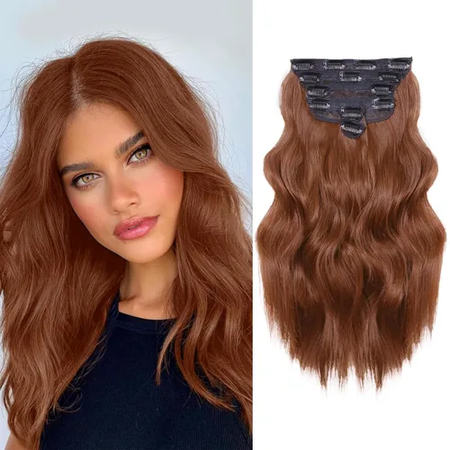 Vista 24 de NAYOO - Extensiones de cabello con clip, extensiones sintéticas onduladas de 20 pulgadas, 6 unidades Wavy Curly Hair, Full Head Coverage, Heat