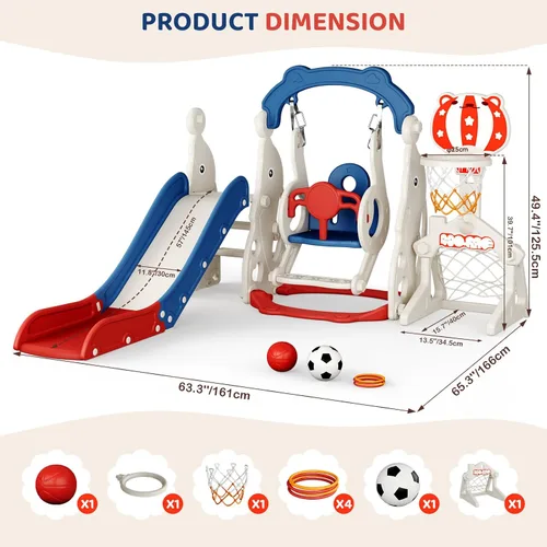 Vista 7 de Juego de tobogán para niños pequeños, 6 en 1, mejora con tobogán, columpio, fútbol y lanzamiento de anillos para niños de 1 a 3 años, parque