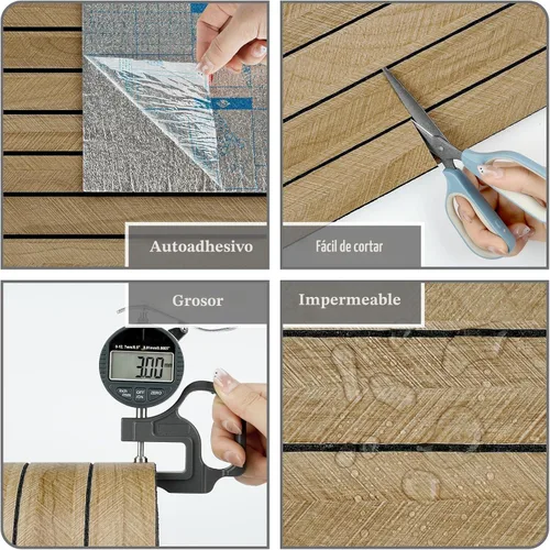 Vista 5 de Paneles de Madera Marrón 3D para Paredes 120" x 12" Paneles de Pared de Listones Acústicos Despegar y Pegar Paneles de Madera Autoadhesivos