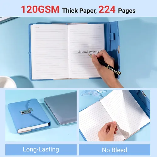 Vista 3 de Diario CAGIE con cerradura para mujeres, regalos de diario de privacidad de envoltura completa para niñas, cuaderno de línea gruesa de 224 páginas