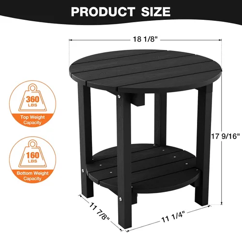 Vista 3 de YEFU Adirondack - Mesa auxiliar doble para exteriores, de 18 pulgadas, mesa auxiliar de madera de polietileno, resistente a la intemperie para Negro