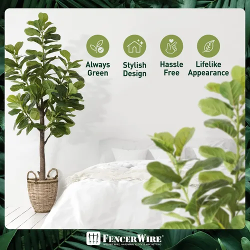 Vista 5 de Fencer Wire Árbol de higuera artificial de hoja de violín, 6/7 pies en maceta con musgo seco, para casa, oficina, tienda, árbol sintético de ficus