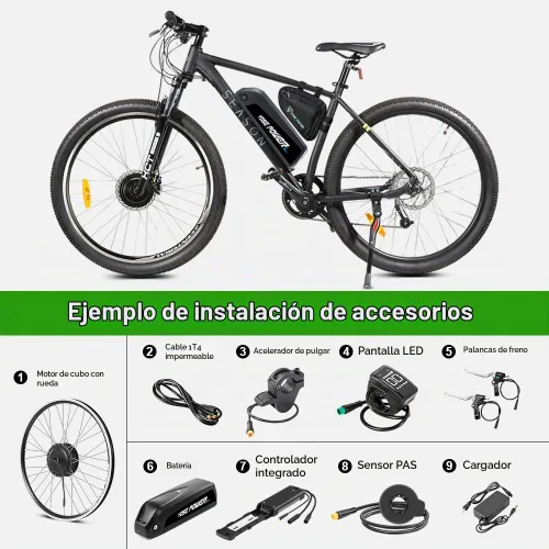 Vista 6 de Yose Power - Kit de conversión de bicicleta eléctrica impermeable de 500 W con batería de 48 V 13 Ah para cassette/rueda libre de 26 pulgadas, rueda