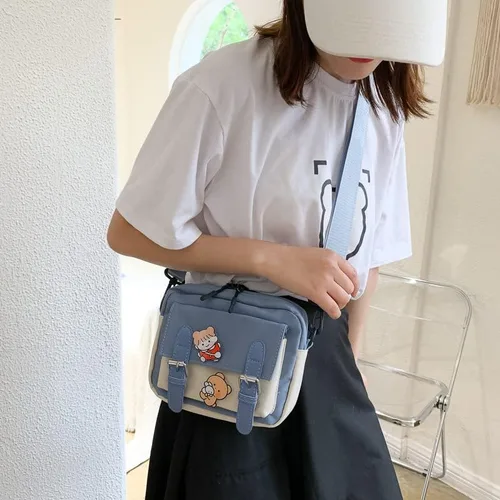 Vista 2 de Bonita bolsa de mensajero para la escuela, kawaii, bolso cruzado para mujer, Azul, Bandolera