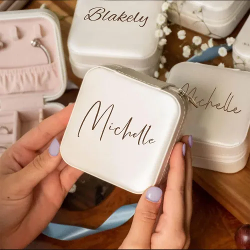 Vista 6 de Joyero personalizado con nombre, caja organizadora de viaje de cuero vegano, regalo de cumpleañosbodadespedida de soltera para madre, esposa, damas