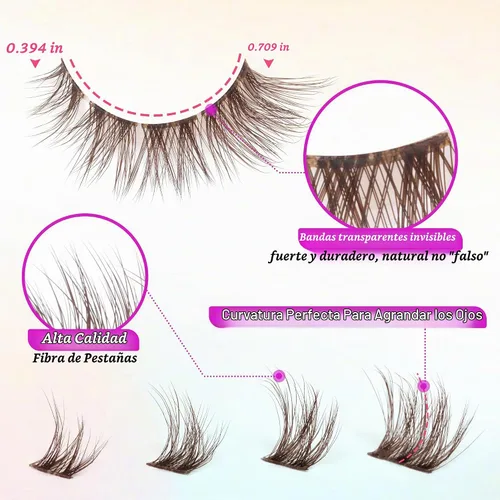 Vista 4 de 7 pares de pestañas postizas individuales esponjosas de visón - Extensiones de pestañas postizas de aspecto natural marrón