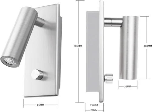 Vista 4 de Meanyee Lámpara de lectura de pared con interruptor giratorio/regulable/brazo ajustable/incrustado/níquel cepillado/3000K LED/MY-WN225B